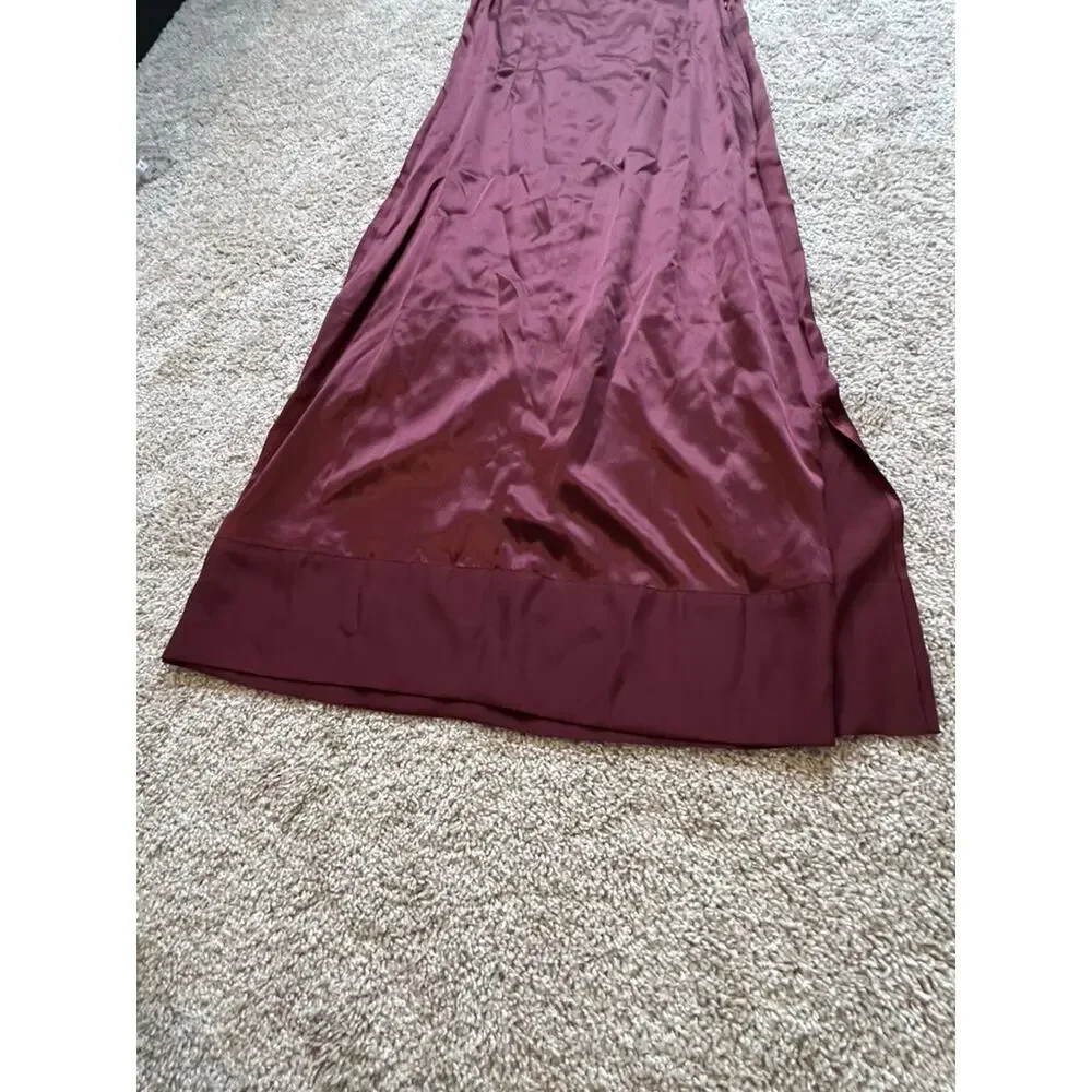 Sundance 100% Silk Burgundy Maxi Dress Size 14 Minimalist Slip Dress